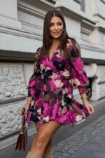 Sukienka "anna" Krótka - Kwiaty Fuksja