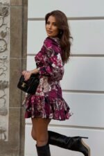 Sukienka "anna" Krótka - Brown And Pink Bouquet