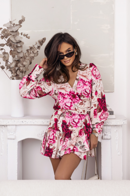 Sukienka "anna" Krótka - Pink And Beige Roses