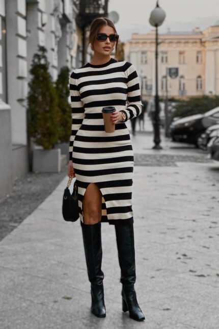 Sukienka Stripes - Czarno-biała