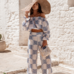 Komplet Lniany Mia - Ricamo Blue