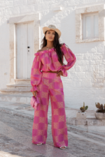Komplet Lniany Mia - Ricamo Pink
