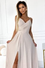 Sukienka Chiara maxi — Beżowa z brokatem