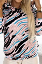 Bluza kangurka z kapturem — Beżowo-czarno-niebieskie fale