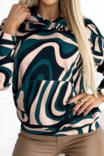 Bluza kangurka z kapturem — Zielono-beżowe fale