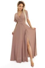 Sukienka Jennifer maxi — Mocha mousse z brokatem