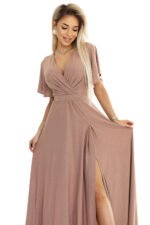 Sukienka Jennifer maxi — Mocha mousse z brokatem