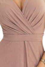 Sukienka Jennifer maxi — Mocha mousse z brokatem