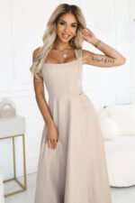 Sukienka Aurelia maxi — Beżowa z brokatem