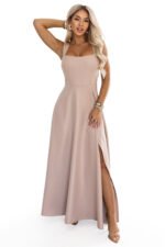 Sukienka Aurelia maxi — Ciemno beżowa z brokatem