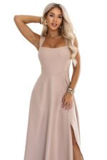 Sukienka Aurelia maxi — Ciemno beżowa z brokatem