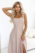 Sukienka Aurelia maxi — Ciemno beżowa z brokatem