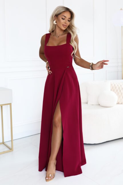 Sukienka Aurelia maxi z rozcięciem — Bordo