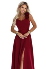 Wieczorowa sukienka maxi z różami — Bordo