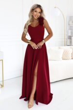 Wieczorowa sukienka maxi z różami — Bordo