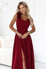 Wieczorowa sukienka maxi z różami — Bordo