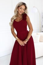 Wieczorowa sukienka maxi z różami — Bordo
