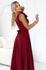 Wieczorowa sukienka maxi z różami — Bordo