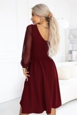 Sukienka midi z tiulowymi rękawami — Bordo