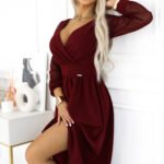 Sukienka midi z tiulowymi rękawami — Bordo