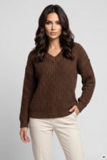 Sweter oversize z dekoltem V — Czekoladowy