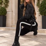 Legginsy Rissa z lampasami — Czarno-srebrny