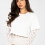 Koronkowe body z długim rękawem — Biel