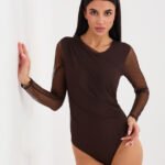 Body z okrągłym dekoltem i podszewką — Ciemny brąz