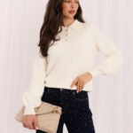 Sweter polo z bufiastymi rękawami — Ecru