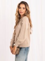 Sweter polo z bufiastymi rękawami — Beż