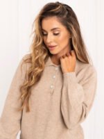 Sweter polo z bufiastymi rękawami — Beż