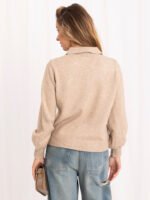 Sweter polo z bufiastymi rękawami — Beż