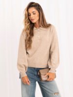 Sweter polo z bufiastymi rękawami — Beż