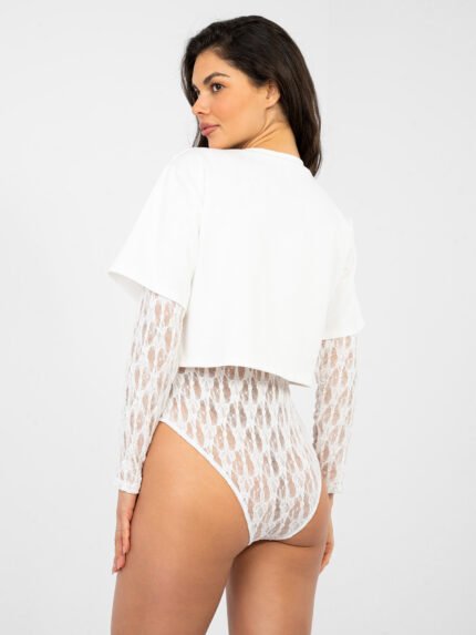 Koronkowe body z długim rękawem — Biel