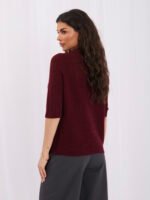 Sweter polo z krótkim rękawem i baby alpaką — Bordo