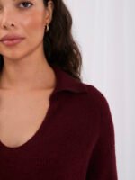 Sweter polo z krótkim rękawem i baby alpaką — Bordo