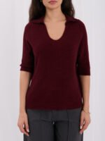 Sweter polo z krótkim rękawem i baby alpaką — Bordo