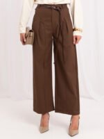 Spodnie culotte z przeszyciami — Brąz