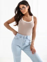 Prążkowany tank top z okrągłym dekoltem — Ciemny beż