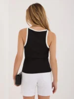 Prążkowany tank top z okrągłym dekoltem — Czerń