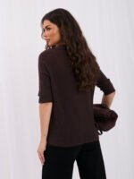 Sweter polo z krótkim rękawem i baby alpaką — Ciemny brąz