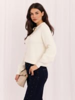 Sweter polo z bufiastymi rękawami — Ecru