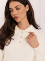 Sweter polo z bufiastymi rękawami — Ecru
