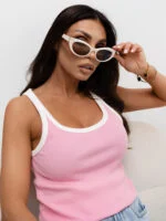 Prążkowany tank top z okrągłym dekoltem — Jasny róż