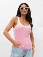 Prążkowany tank top z okrągłym dekoltem — Jasny róż