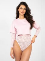 Koronkowe body z długim rękawem — Jasny róż